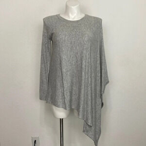 Stockh LM Gray Wool Cashmere Blend Quiet Luxury Asymmetrical Preppy Thea Poncho